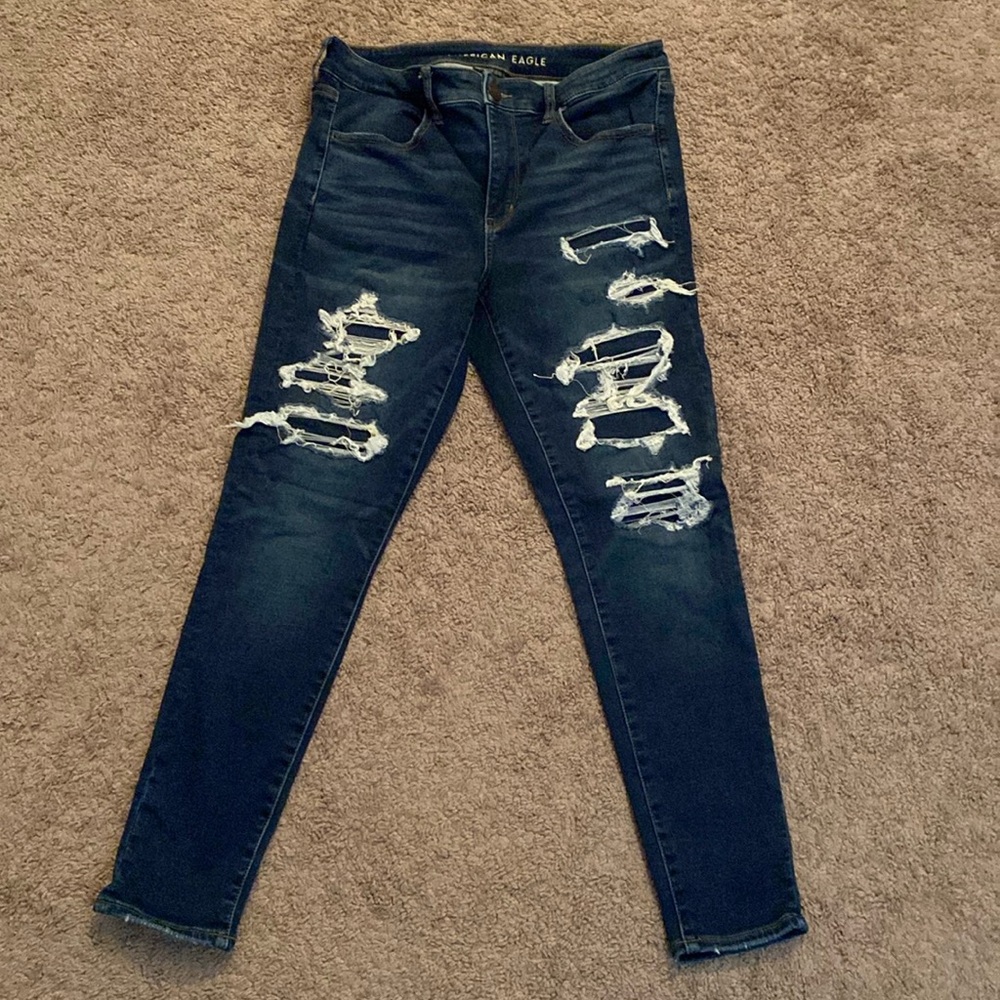 American Eagle Outfitters Dark Blue Distressed Jeggings